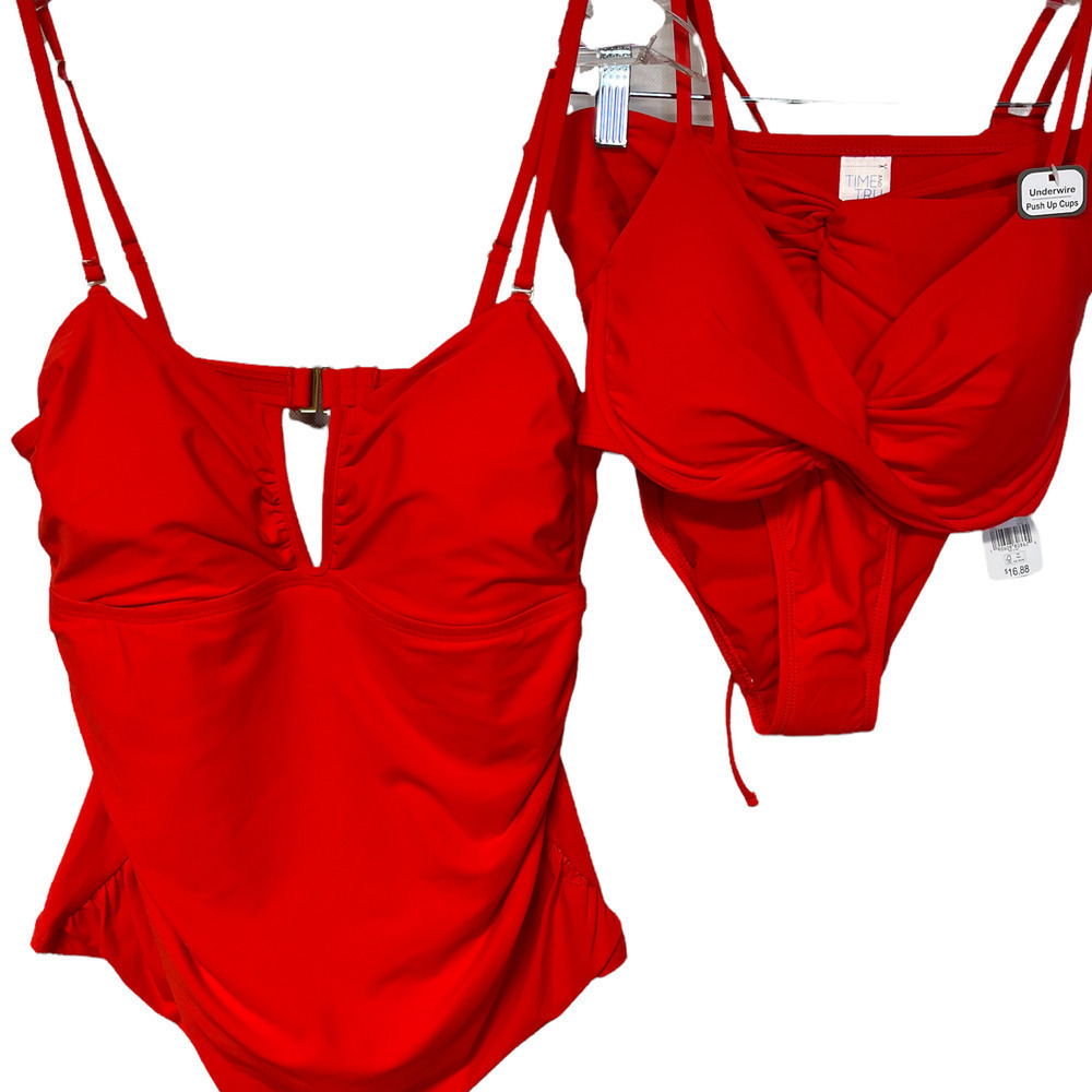 NWT Time N Tru 3 pc set Red Bathing Suit
